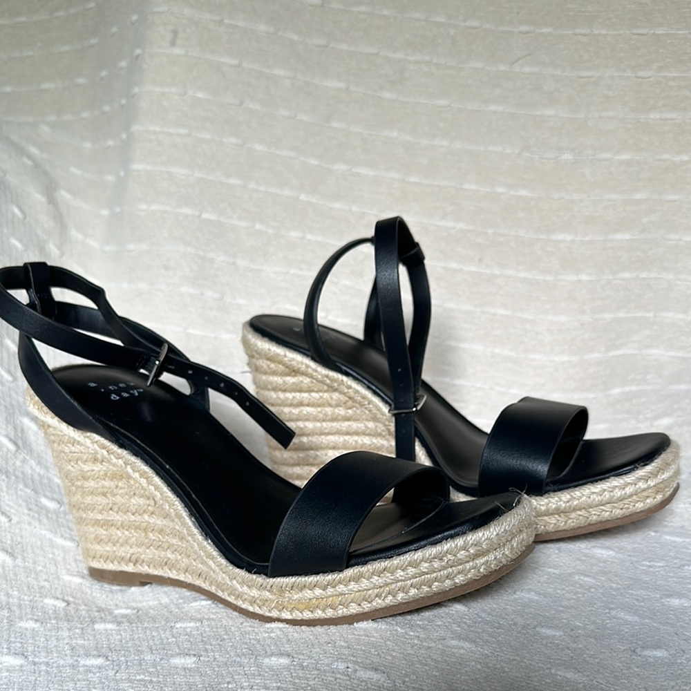 A New Day Black and Cream Wedge Espadrilles